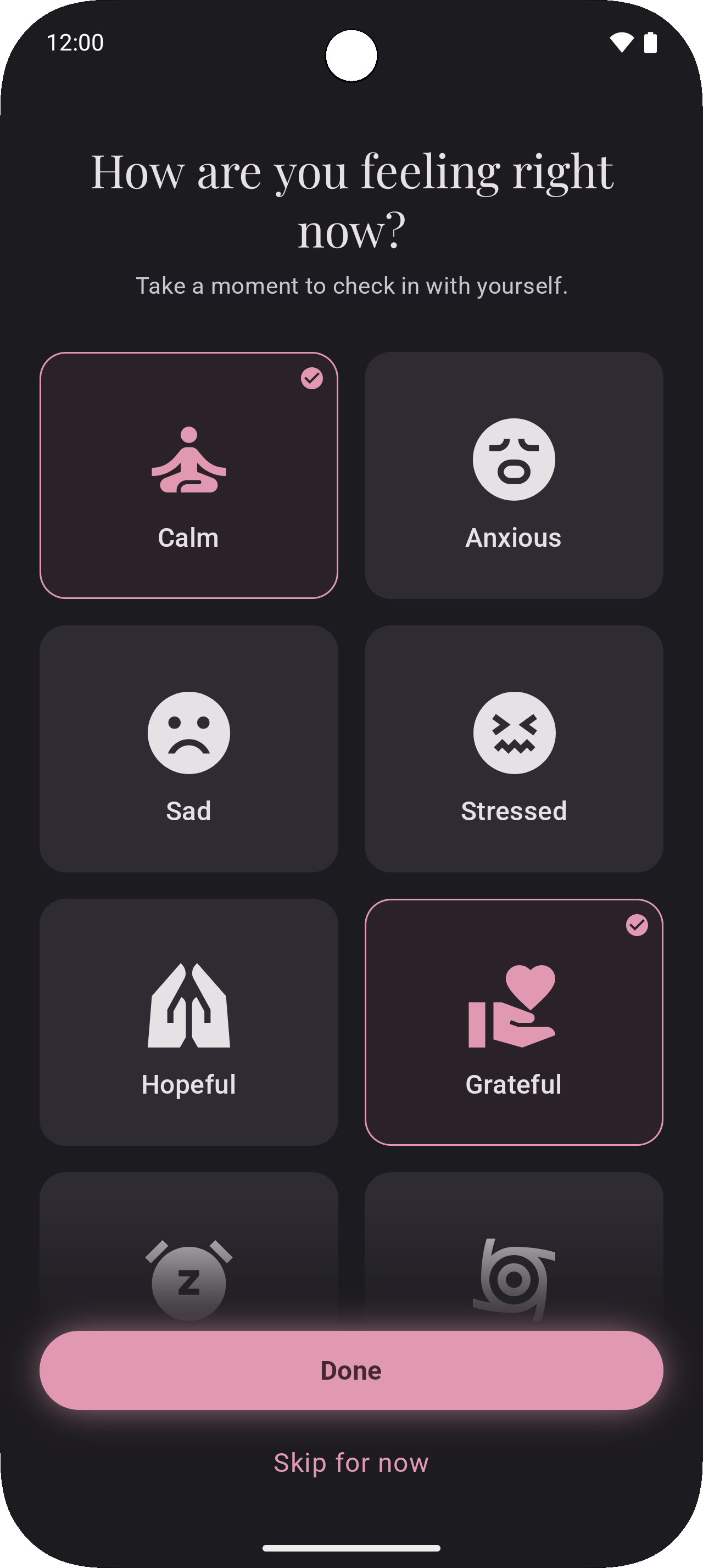 SoulSpeak mood check-in screen to track how you're feeling