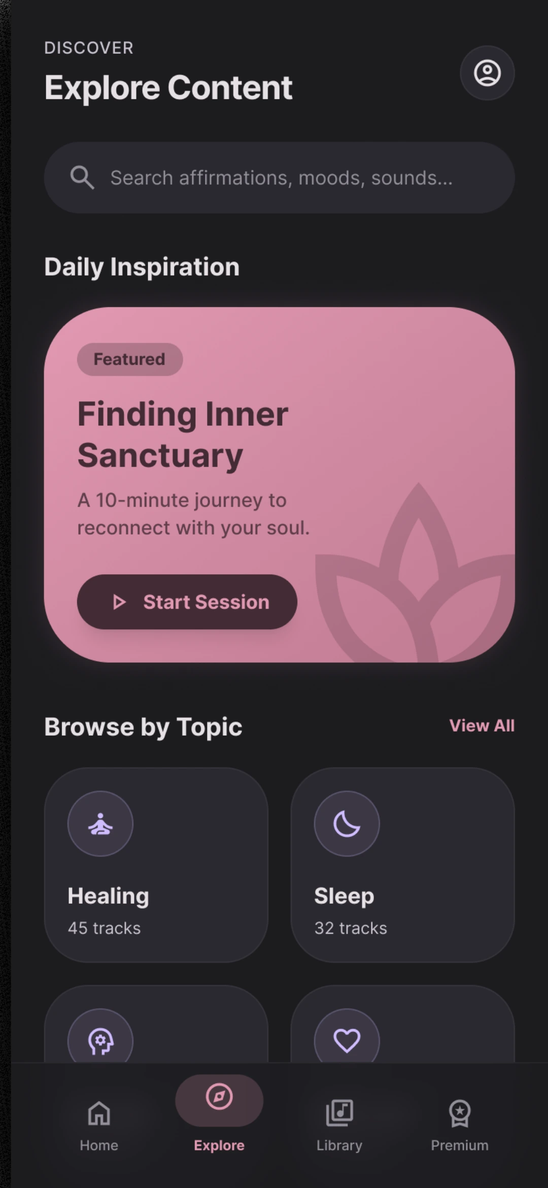 SoulSpeak explore page featuring daily inspiration and content discovery